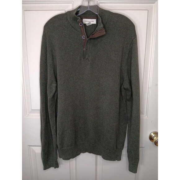 Frederick Anderson Copenhagen 1/4 Zip Sweater XL Olive Green Mock Neck Button - Picture 1 of 7
